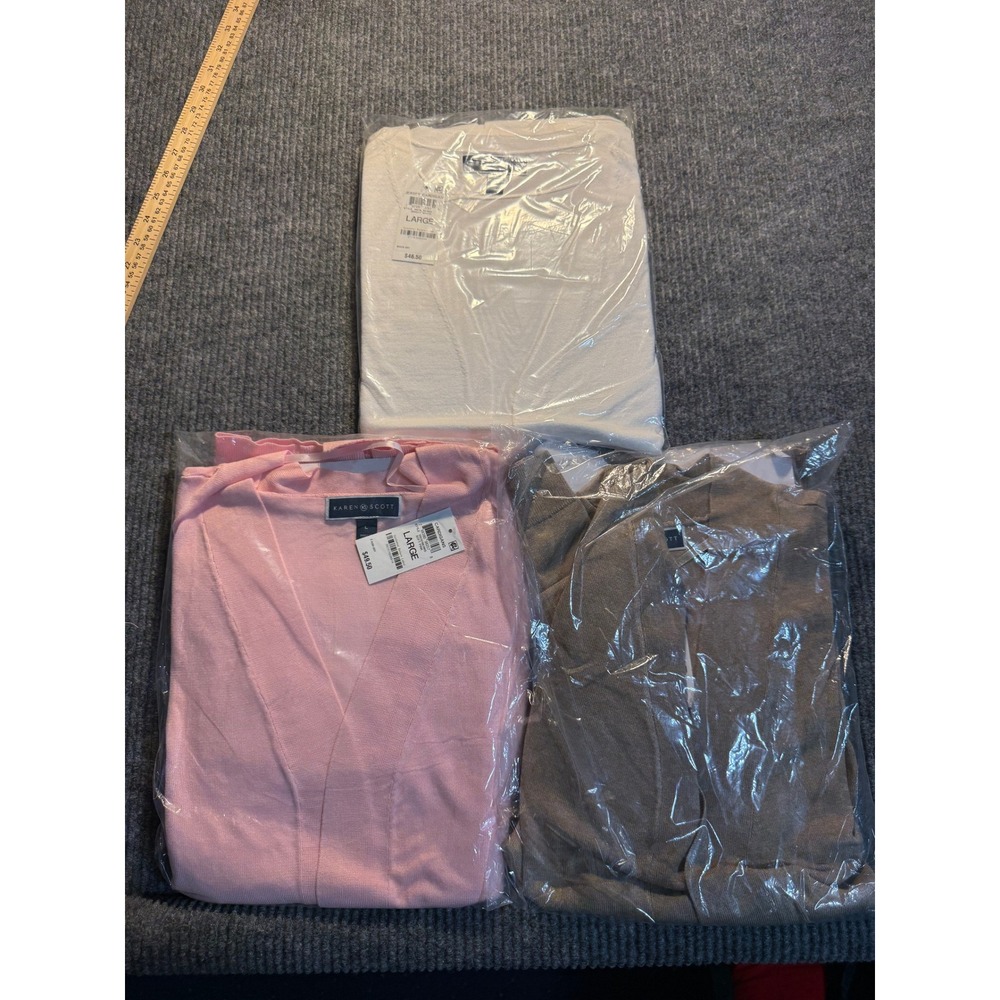 Lot of 3 Karen Scott Womens Large Cardigan Sweaters NWT White Pink Chestnut